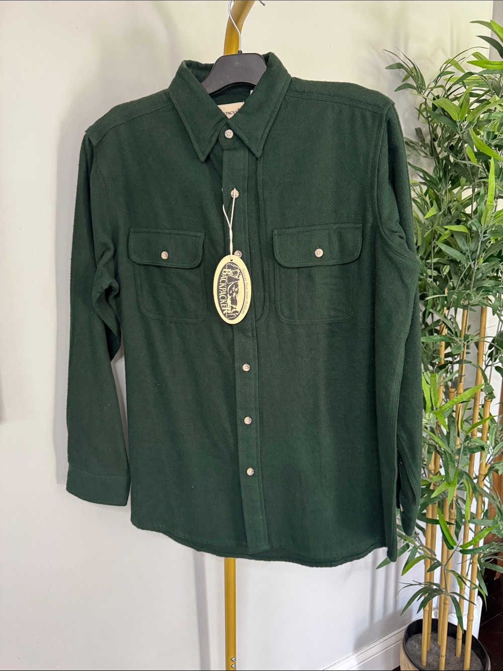 Backpacker cotton Green heavy flannel long-Sleeve Button-Down Casual Shirt